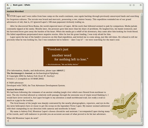 Screenshot of QTads running The Beetmonger's Journal
